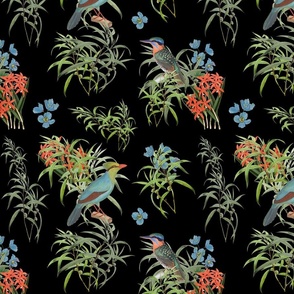 MAGPIE AND KINGFISHER - TROPICAL BIRDS COLLECTION (BLACK)