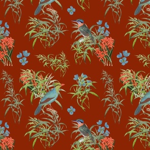 MAGPIE AND KINGFISHER - TROPICAL BIRDS COLLECTION (CHINESE RED)