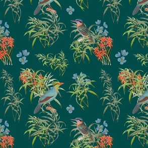 MAGPIE AND KINGFISHER - TROPICAL BIRDS COLLECTION (TEAL)