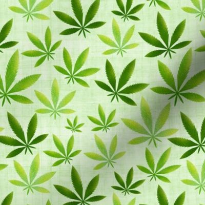 Medium Scale Watercolor Marijuana Pot Plant Green Weed Leaves