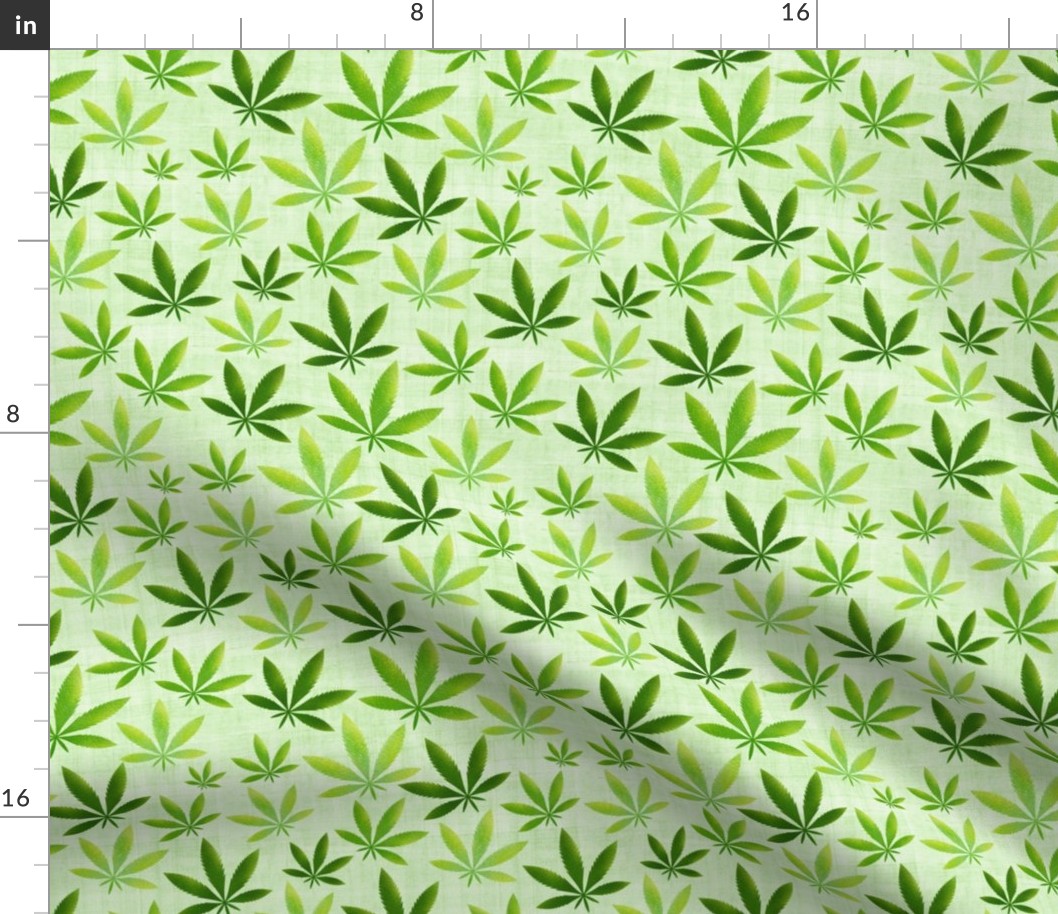Medium Scale Watercolor Marijuana Pot Plant Green Weed Leaves