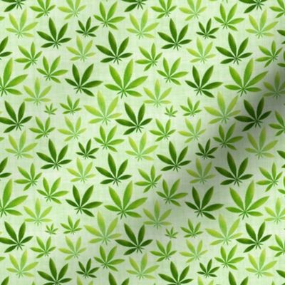 Small Scale Watercolor Marijuana Pot Plant Green Weed Leaves