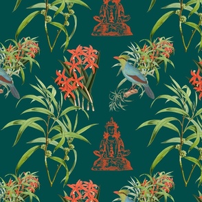 BUDDHA AND MAGPIE - TROPICAL BIRDS COLLECTION (TEAL)
