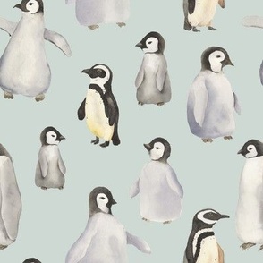 Watercolor Penguins / Sea Mist