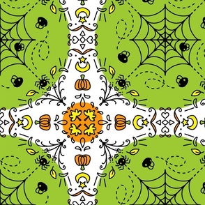 Halloween mandala - green spots and spiders