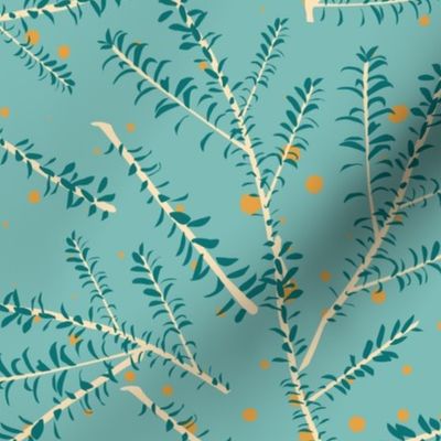 Branches with leaves on teal background