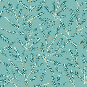 Branches with leaves on teal background