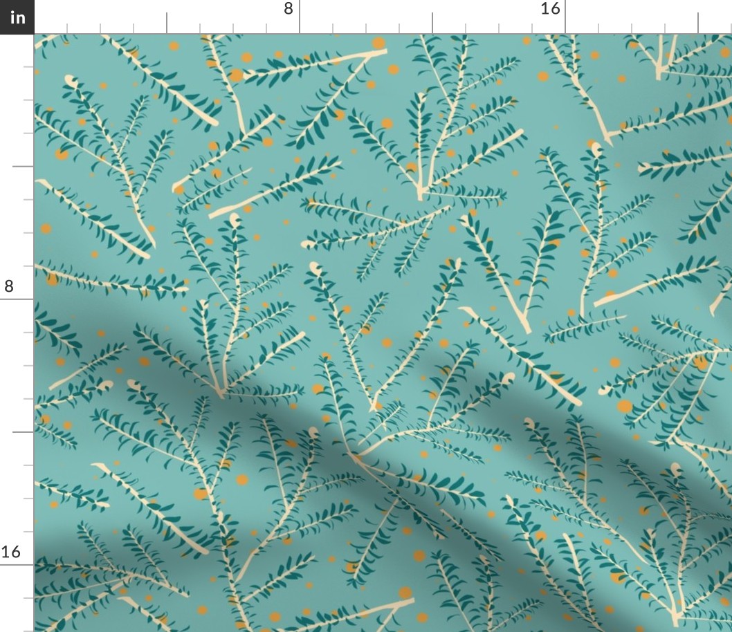 Branches with leaves on teal background