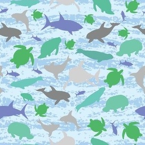 Ocean Animals Blue Green Aqua Tones