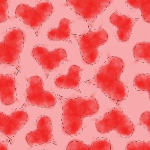 Cute Patchwork Hearts Pattern Red and Pink