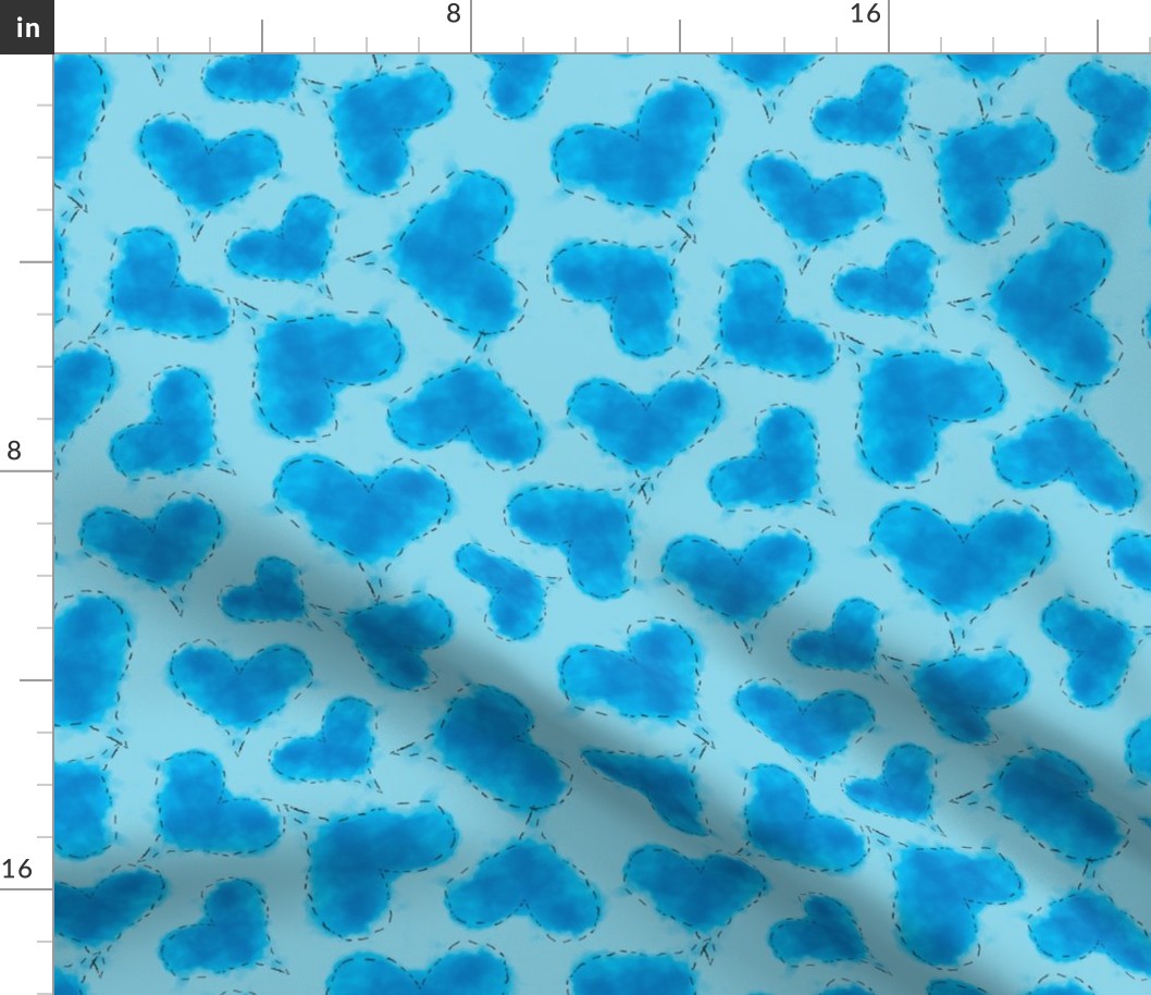 Cute Patchwork Hearts Pattern Blue on Baby Blue