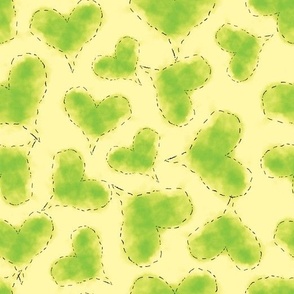 Cute Patchwork Hearts Pattern Lime Green and Lemon Yellow