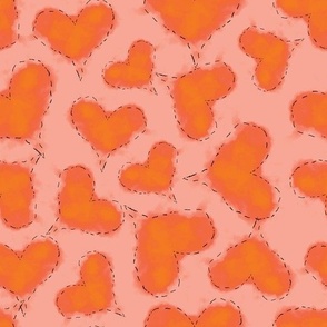 Cute Patchwork Hearts Pattern Peach and Orange