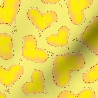 Cute Patchwork Hearts Pattern Lemon and Yellow