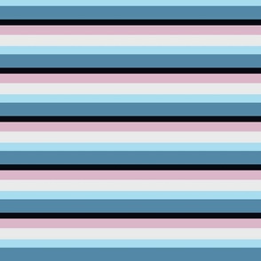 Pink, Dark Navy Blue, Baby Blue & White Horizontal Stripes Pattern