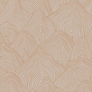 The minimalist mountain peaks freehand waves abstract boho design caramel brown on beige
