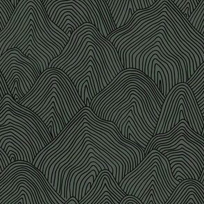 The minimalist mountain peaks freehand waves abstract boho design forest green black