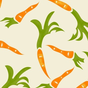 Veggie Delight Carrots- Orange Green on Eggshell- Large Scale