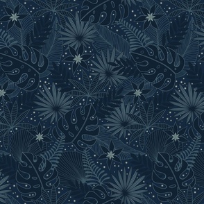 tropical night sky - navy blue (small scale)