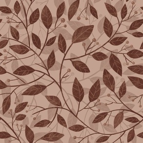 Simple monochrome brown leaves on tan