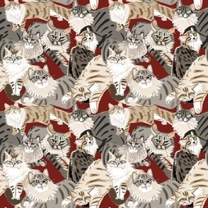 Cat Paradise Pattern Red  Small Scale