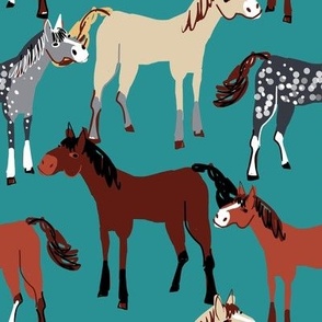 Horses light blue water pattern Big Scale