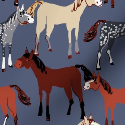 Horses dark blue pattern Big Scale