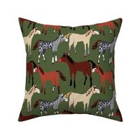  Horses dark green pattern Big Size