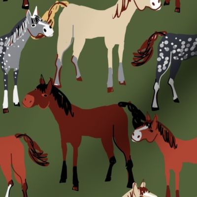  Horses dark green pattern Big Size