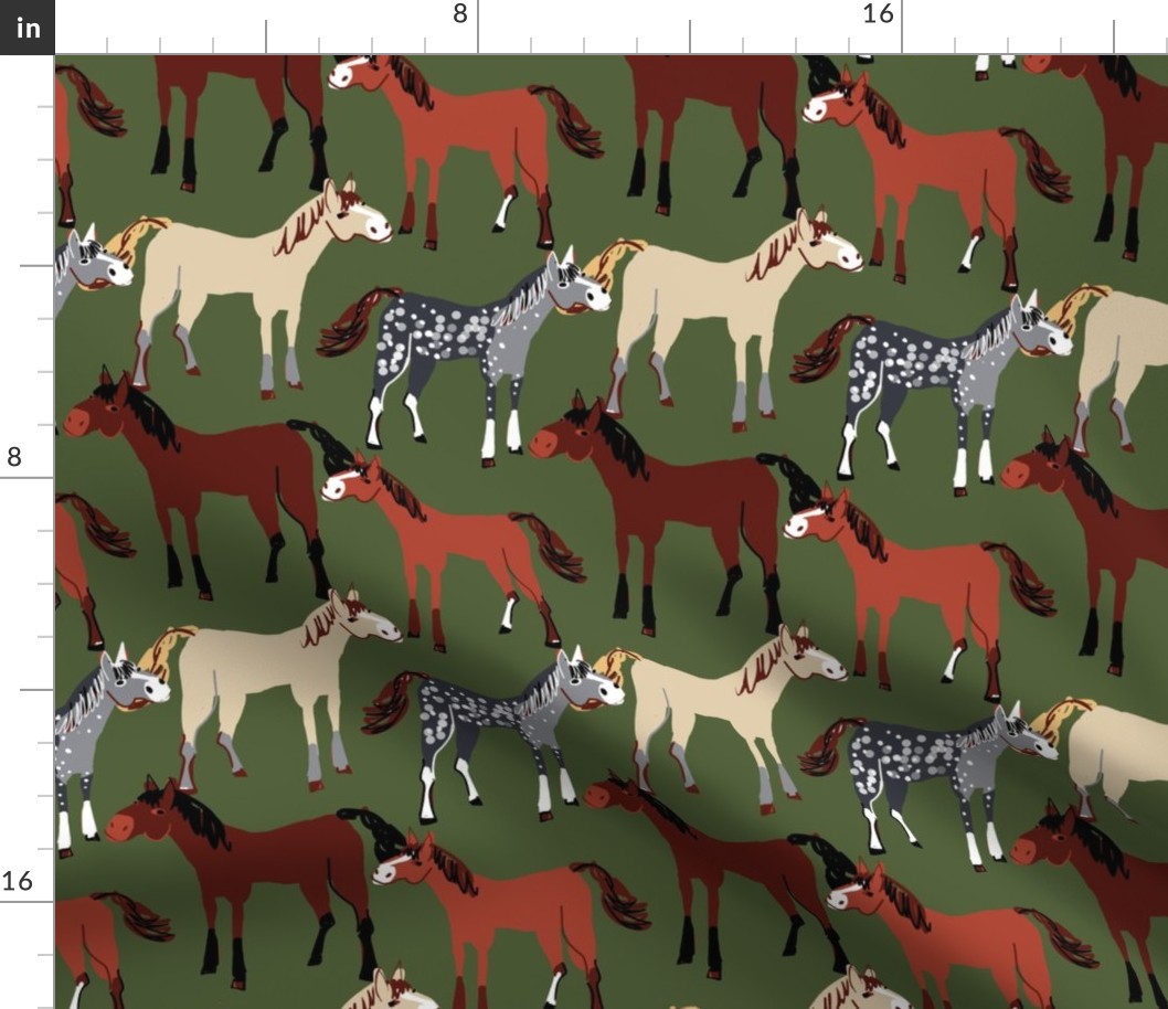  Horses dark green pattern Big Size