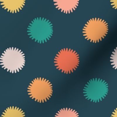 Multi Colored Dot Bursts Navy Background