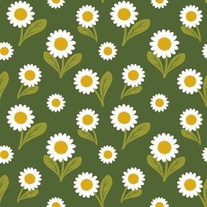 Daisies on Forest Green -small