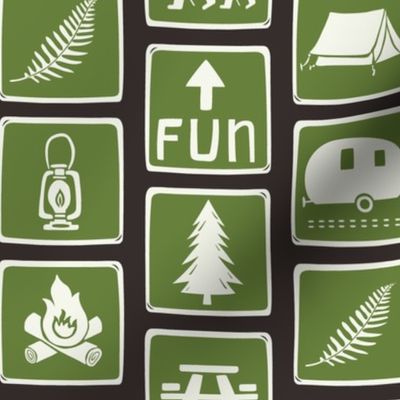 Follow The Signs To Fun - Summer Camp Trail Signs - Brown Green Large Scale