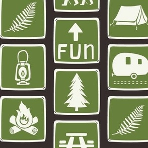 Follow The Signs To Fun - Summer Camp Trail Signs - Brown Green Large Scale