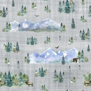 mountain forest grey linen