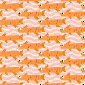 Salmon Swimming in Pink Waves