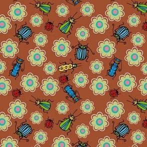 Beetles and flowers brown bkg - small