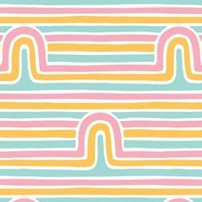 Small Retro Rainbow Striped Arches Hand drawn Lines