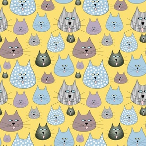 cats whimsical yellow