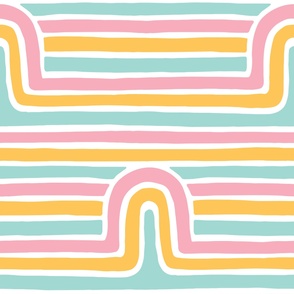 XXL Retro Rainbow Striped Arches Hand drawn Lines