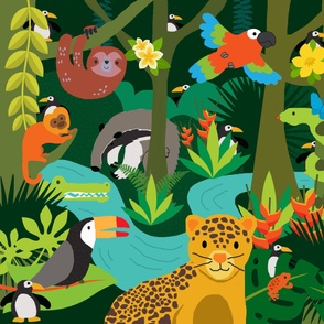 Rainforest Seek and Find Playmat - Ten Penguins hiding in the jungle