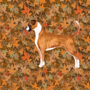 Boxer Dog with Natural Ears and Tail in Autumn Leaves for pillow