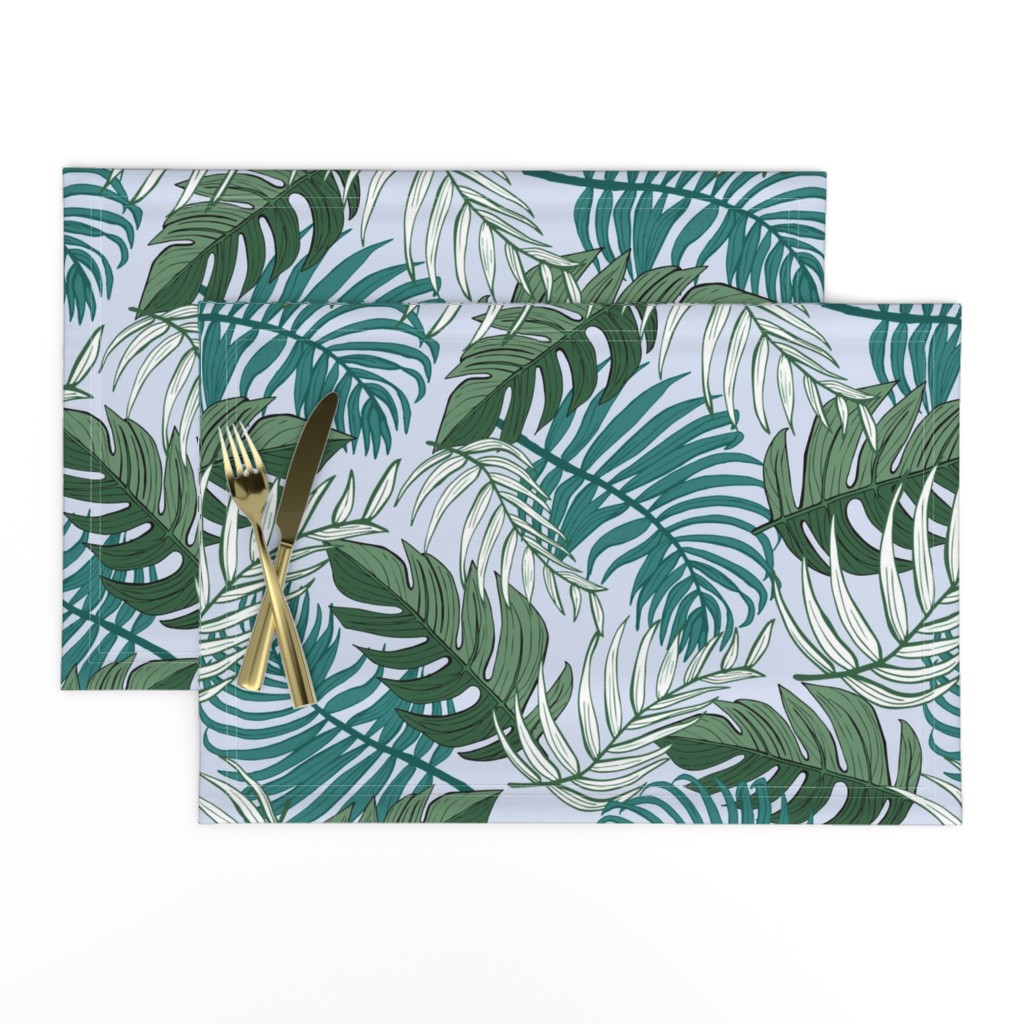 Light Blue with Green Palm Leaf Fronds