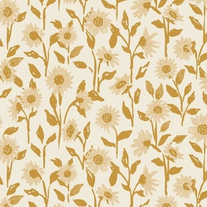 Golden Sunflower Field in Cream for Spring