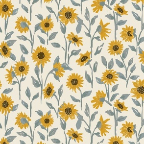 Sunflower Field Golden Yellow on Cream