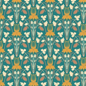 Wild Columbine Art Nouveau Pattern Turmeric