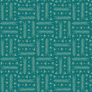 Floral basket weave checkered pattern  Teal vanilla