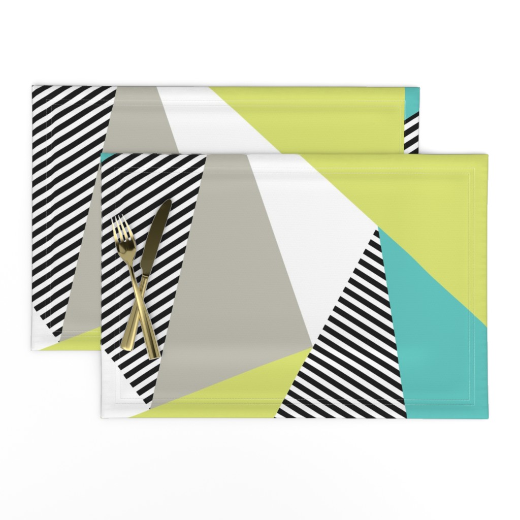 Triangles & Stripes Cheater Quilt- Teal & Acid Green (smaller sized)