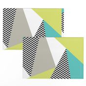 Triangles & Stripes Cheater Quilt- Teal & Acid Green (smaller sized)