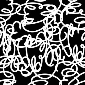 White doodle lines on black background 